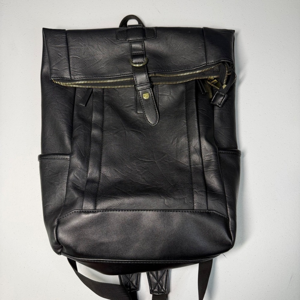 Madden Girl Backpack Faux Leather Foldover Flap Gold Hardware Sleek Urban